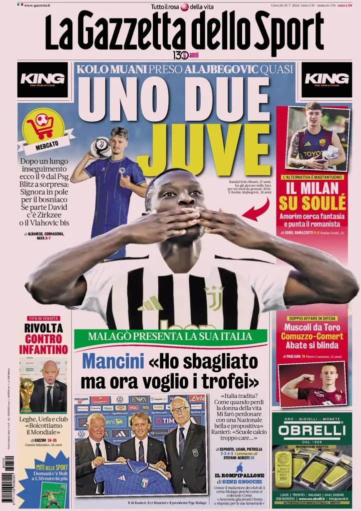 Le prime pagine dei quotidiani sportivi – 30 luglio 2026 2 la gazzetta dello sport 03354290f60fp