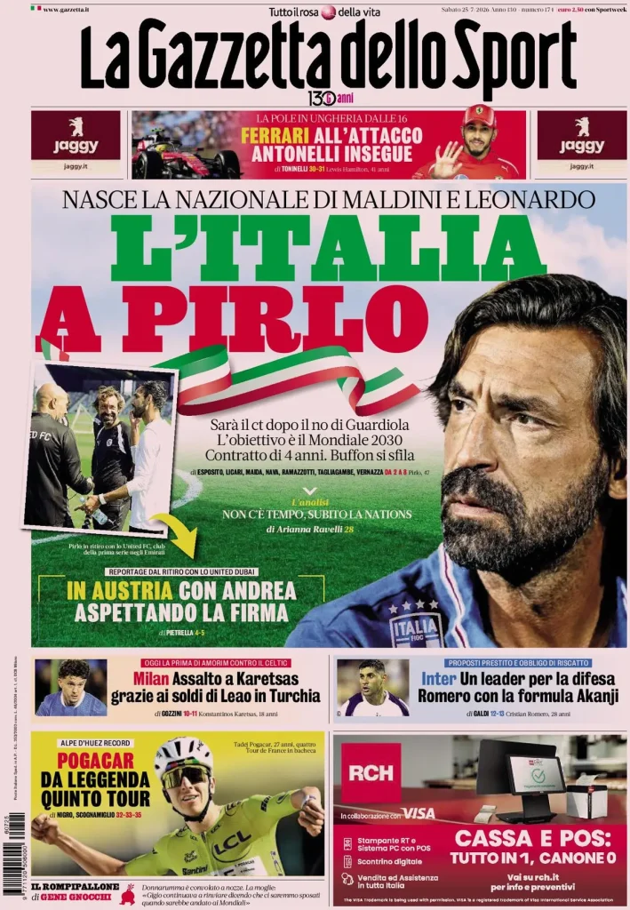 Le prime pagine dei quotidiani sportivi – 25 luglio 2026 2 la gazzetta dello sport 033733cn1b5e9