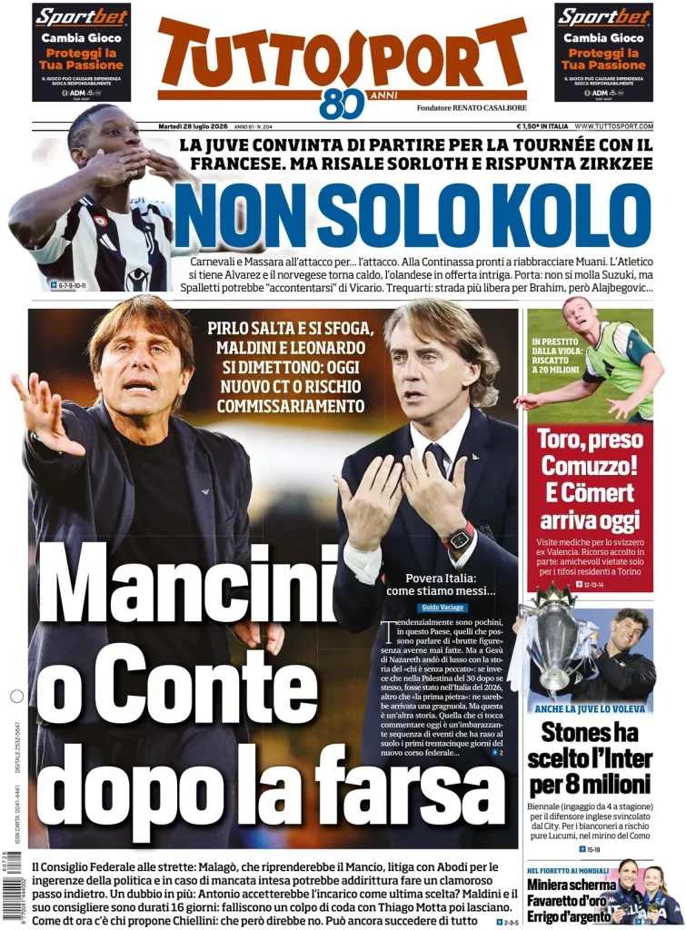Le prime pagine dei quotidiani sportivi – 28 luglio 2026 4 tuttosport 020300dooan0x