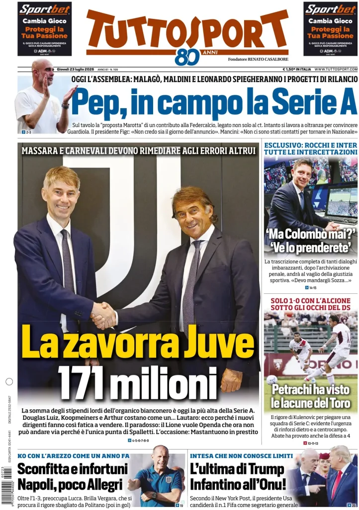Le prime pagine dei quotidiani sportivi – 23 luglio 2026 4 tuttosport 020302opz3ic3