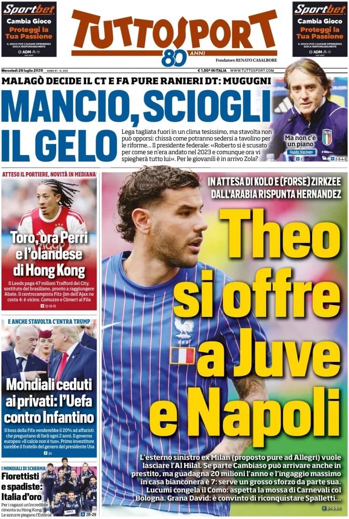 Le prime pagine dei quotidiani sportivi – 29 luglio 2026 4 tuttosport 020302yhb9lu8