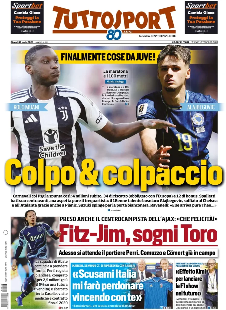 Le prime pagine dei quotidiani sportivi – 30 luglio 2026 4 tuttosport 020612e5u4ywm