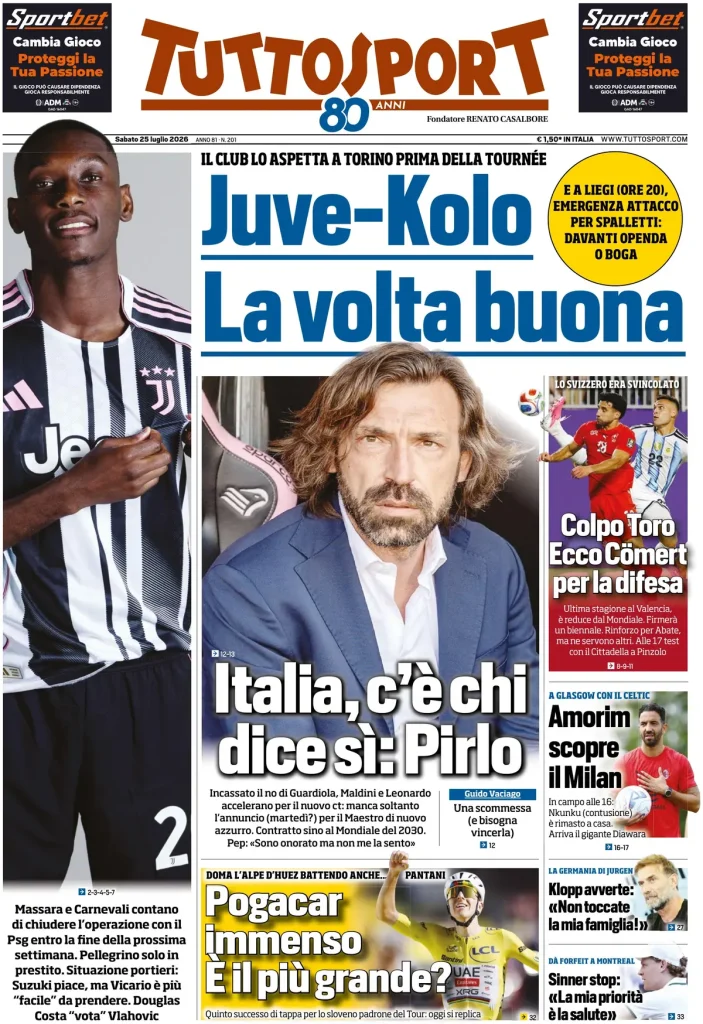 Le prime pagine dei quotidiani sportivi – 25 luglio 2026 4 tuttosport 020618o39cr0o