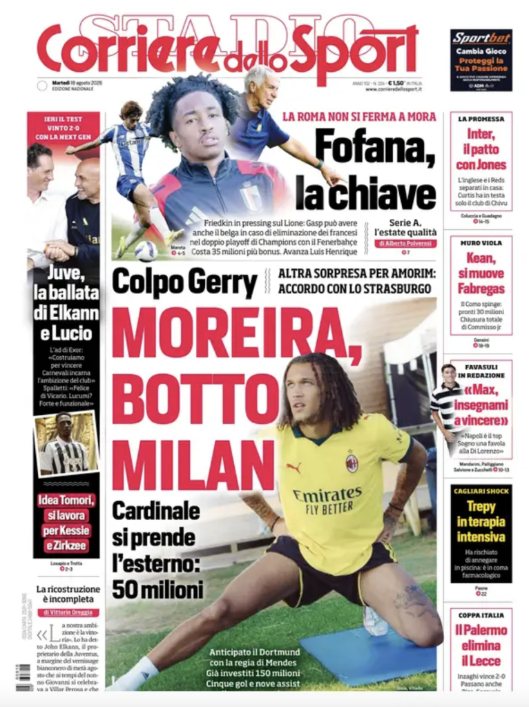 Le prime pagine dei quotidiani sportivi – 18 agosto 2026 3 Screenshot 2026 08 18 alle 08.50.17