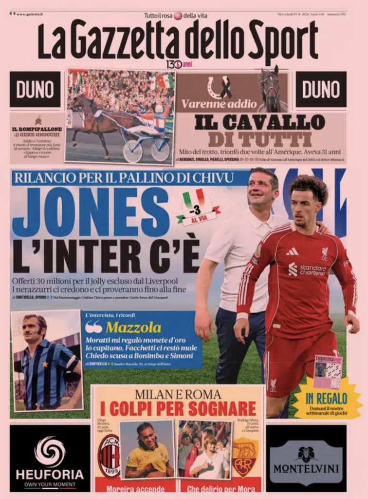 Le prime pagine dei quotidiani sportivi – 19 agosto 2026 2 Screenshot 2026 08 19 alle 09.07.02