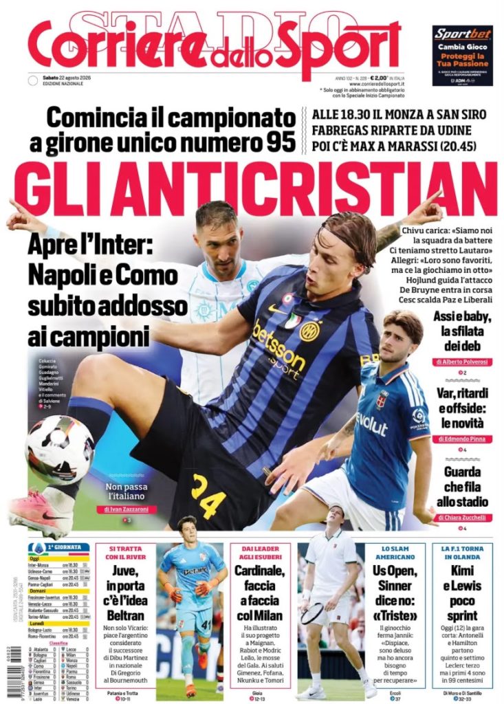 Le prime pagine dei quotidiani sportivi – 20 agosto 2026 4 WhatsApp Image 2026 08 22 at 09.00.37 1