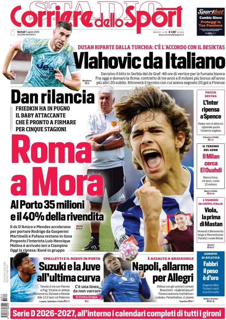 Le prime pagine dei quotidiani sportivi – 11 agosto 2026 3 corriere dello sport 0203081d7cpep