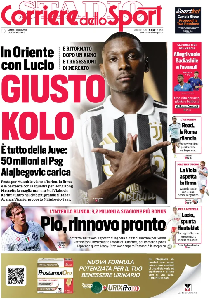 Le prime pagine dei quotidiani sportivi – 03 agosto 2026 3 corriere dello sport 020514ffynxvb