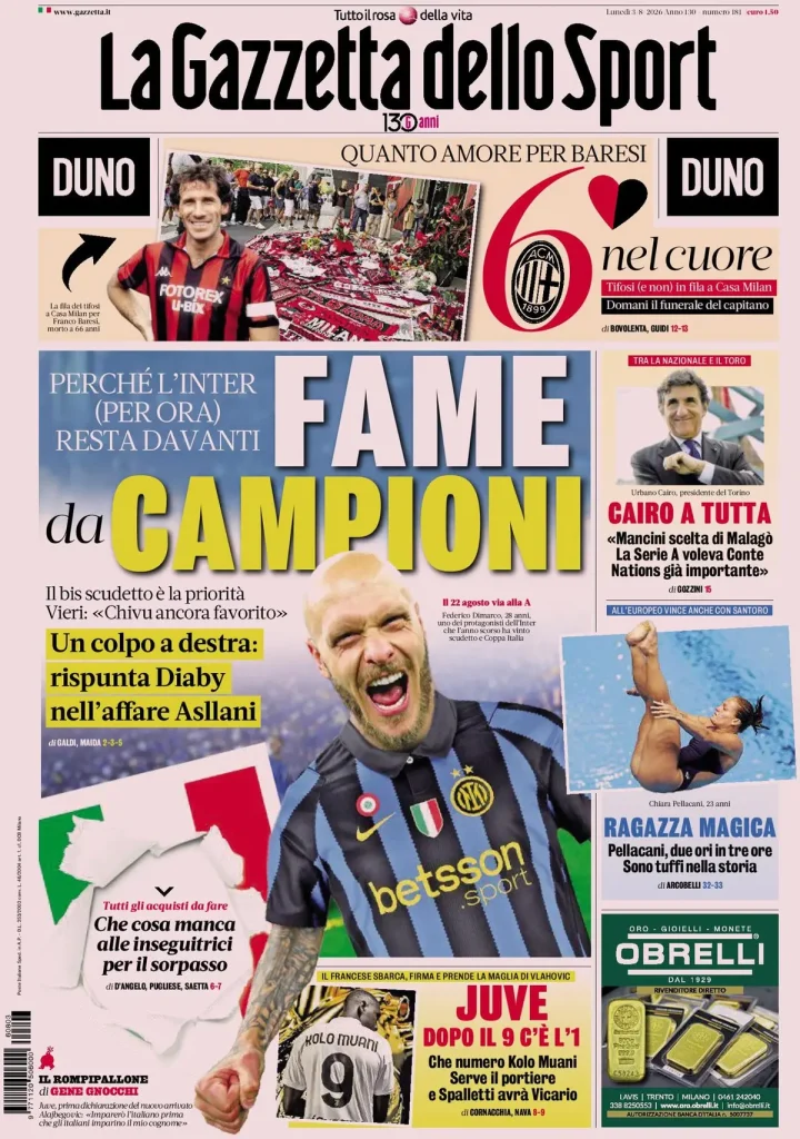 Le prime pagine dei quotidiani sportivi – 03 agosto 2026 2 la gazzetta dello sport 0333037w5beb7