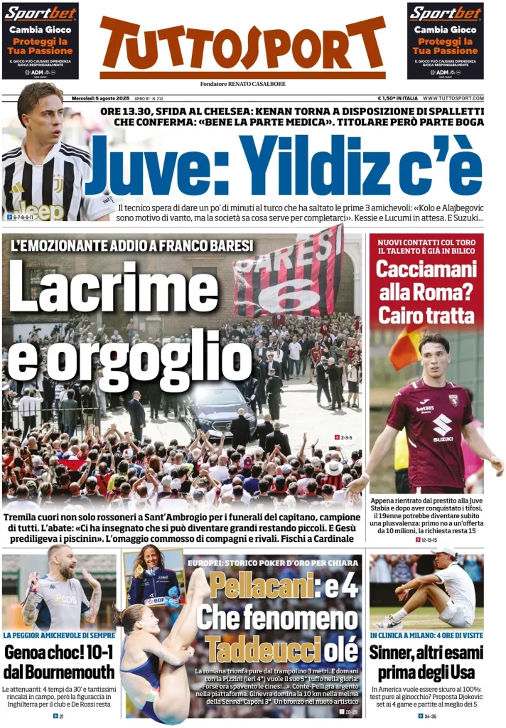 Le prime pagine dei quotidiani sportivi – 05 agosto 2026 4 tuttosport 020303f5c44ti