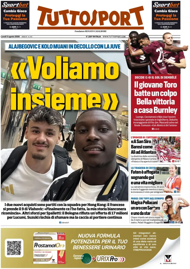 Le prime pagine dei quotidiani sportivi – 03 agosto 2026 4 tuttosport 020315hezebfd