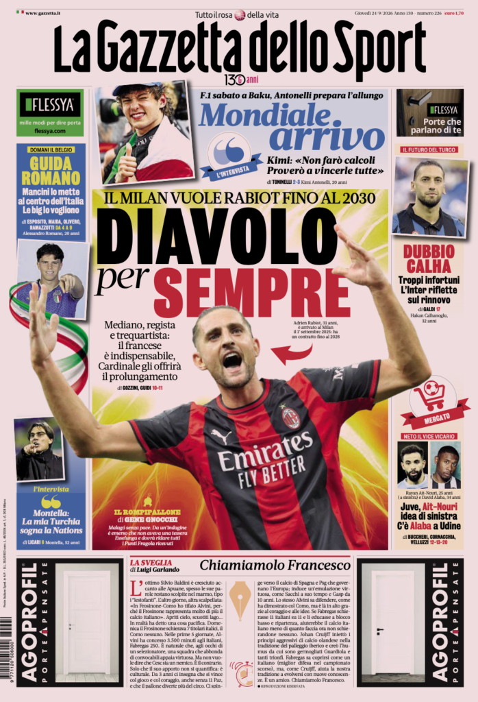 Le prime pagine dei quotidiani sportivi – 24 settembre 2026 3 Screenshot 2026 09 24 alle 09.06.52