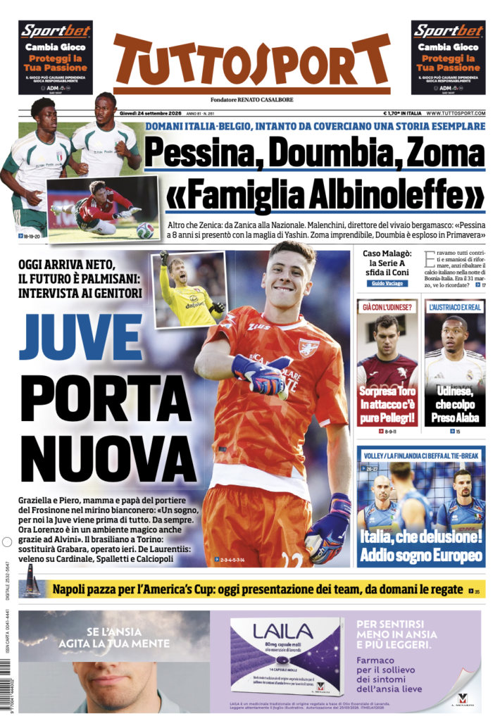 Le prime pagine dei quotidiani sportivi – 24 settembre 2026 4 Screenshot 2026 09 24 alle 09.06.58