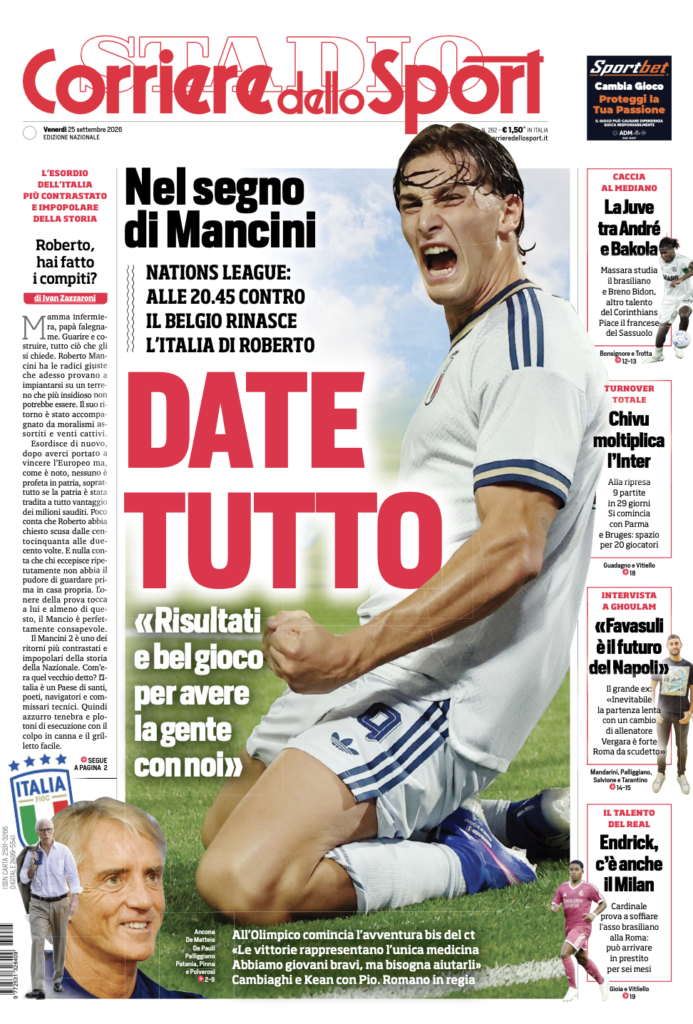 Le prime pagine dei quotidiani sportivi – 25 settembre 2026 2 Screenshot 2026 09 25 alle 09.16.31