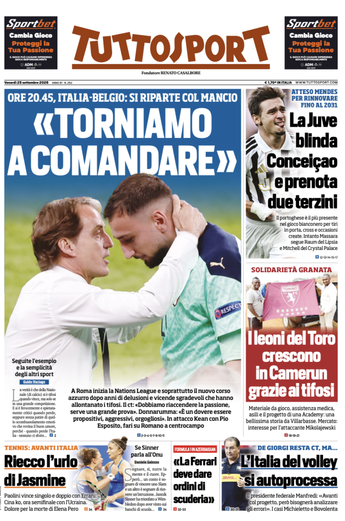 Le prime pagine dei quotidiani sportivi – 25 settembre 2026 3 Screenshot 2026 09 25 alle 09.16.38