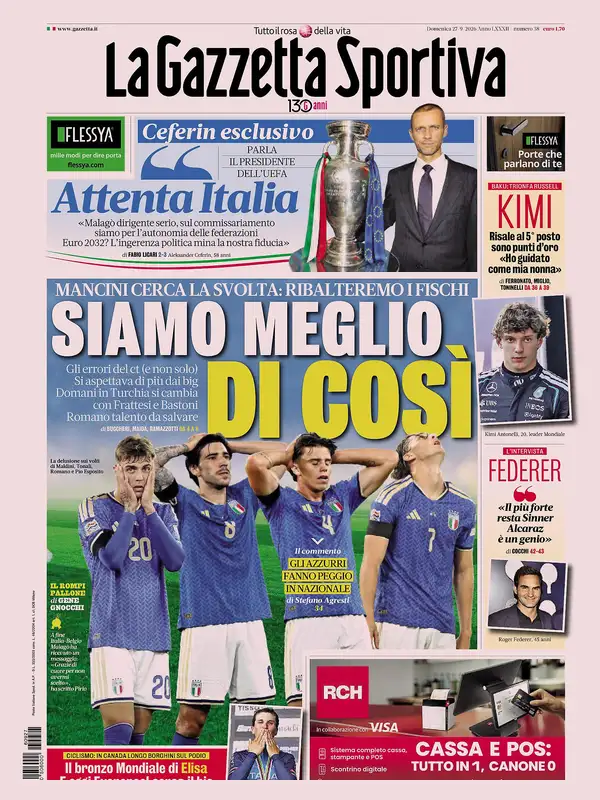 Le prime pagine dei quotidiani sportivi – 27 settembre 2026 2 la gazzetta dello sport