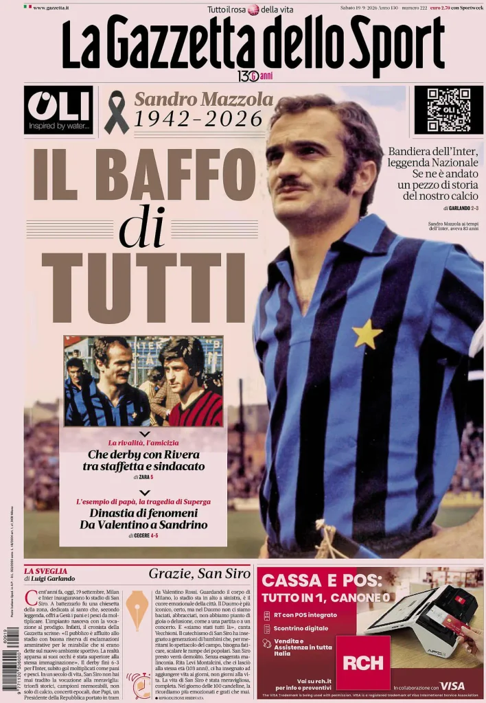 Le prime pagine dei quotidiani sportivi – 19 settembre 2026 2 la gazzetta dello sport 031926t9078bj
