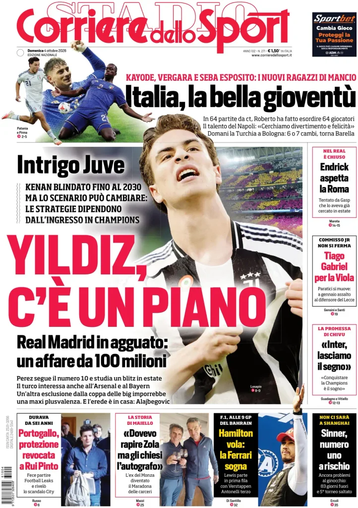 Le prime pagine dei quotidiani sportivi – 04 ottobre 2026 3 corriere dello sport 02044261u85tm