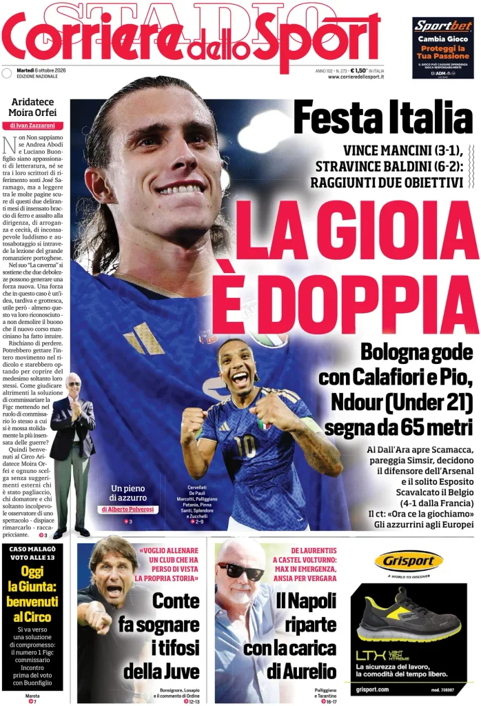Le prime pagine dei quotidiani sportivi – 06 ottobre 2026 3 corriere dello sport 020528gtfdgbi