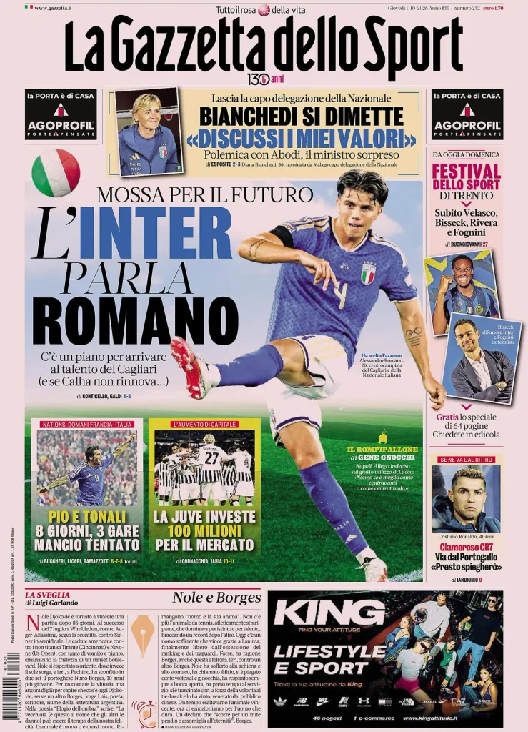 Le prime pagine dei quotidiani sportivi – 01 ottobre 2026 2 la gazzetta dello sport 031619n9udklh