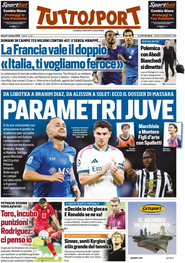 Le prime pagine dei quotidiani sportivi – 01 ottobre 2026 4 tuttosport 020304km5aly1