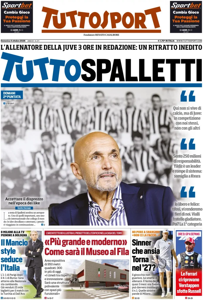 Le prime pagine dei quotidiani sportivi – 04 ottobre 2026 4 tuttosport 0203291r6cfqo