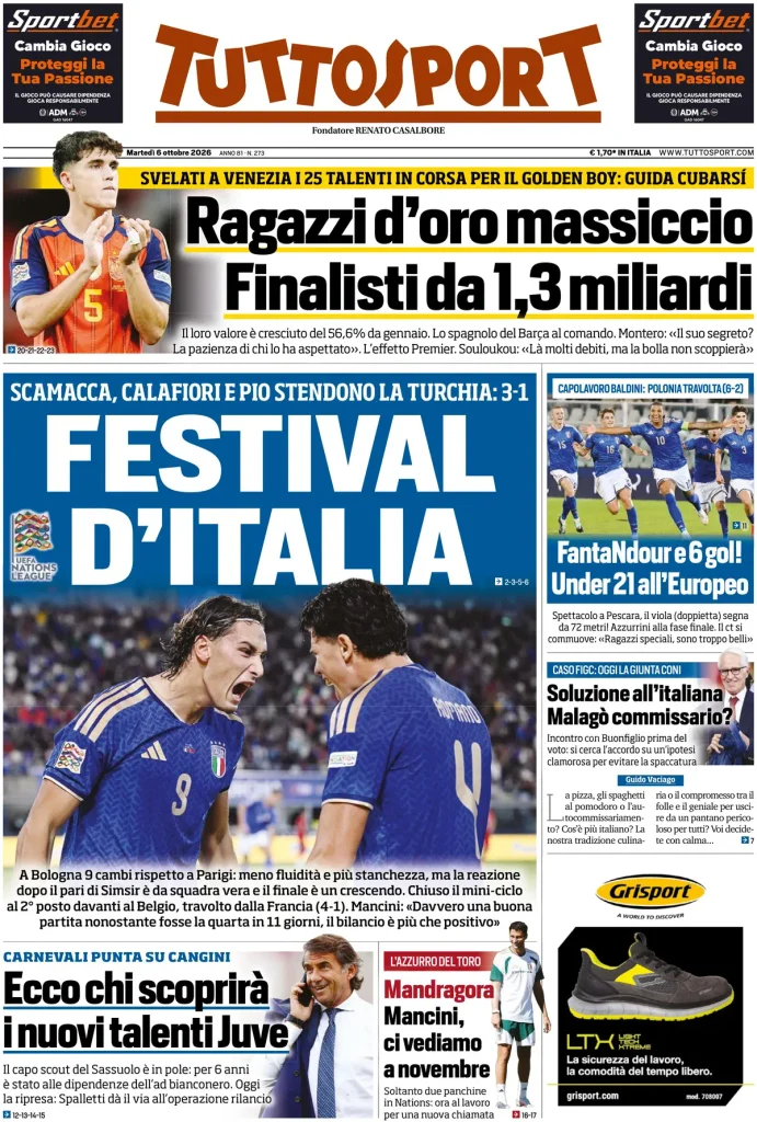 Le prime pagine dei quotidiani sportivi – 06 ottobre 2026 4 tuttosport 020533ijj6pnb